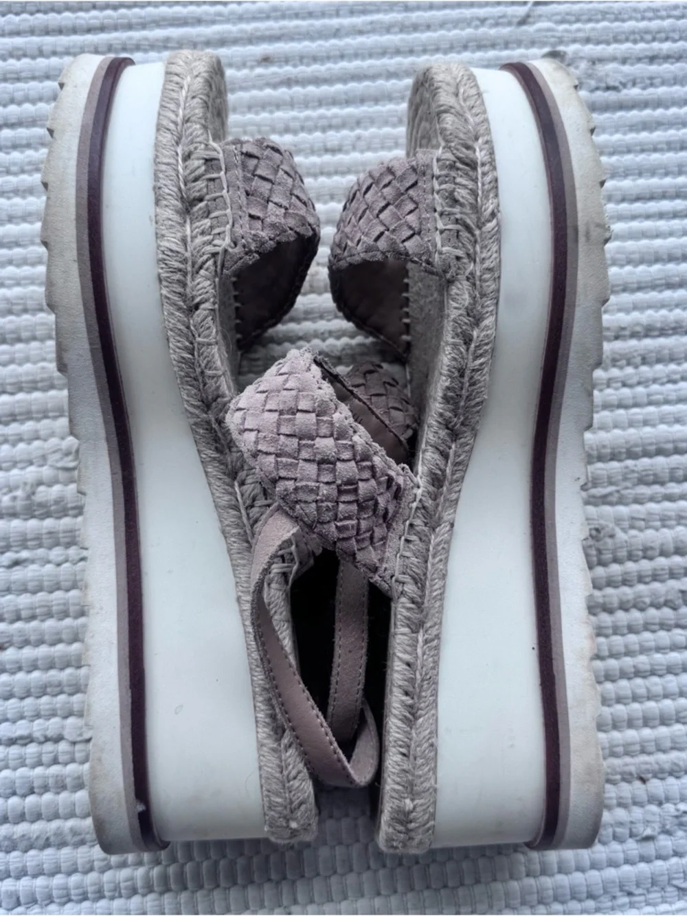 Marc Fisher LTD Woven Leather Platform Sandal Beige Sz 8.5 Espadrille